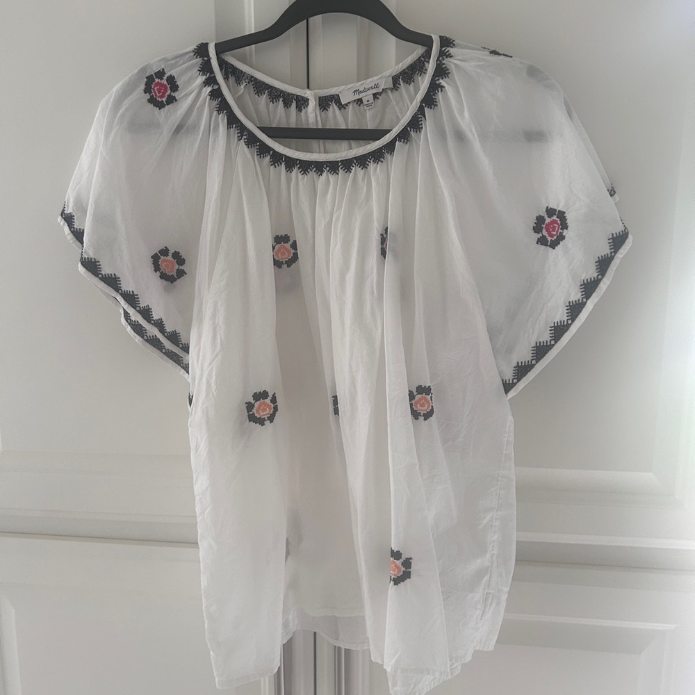Madewell White Floral Embroidered Blouse